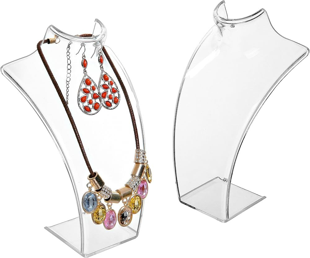MyGift 8-Inch Clear Acrylic Necklace & Earring Jewelry 3D Bust Display Stand, Set of 2 | Amazon (US)