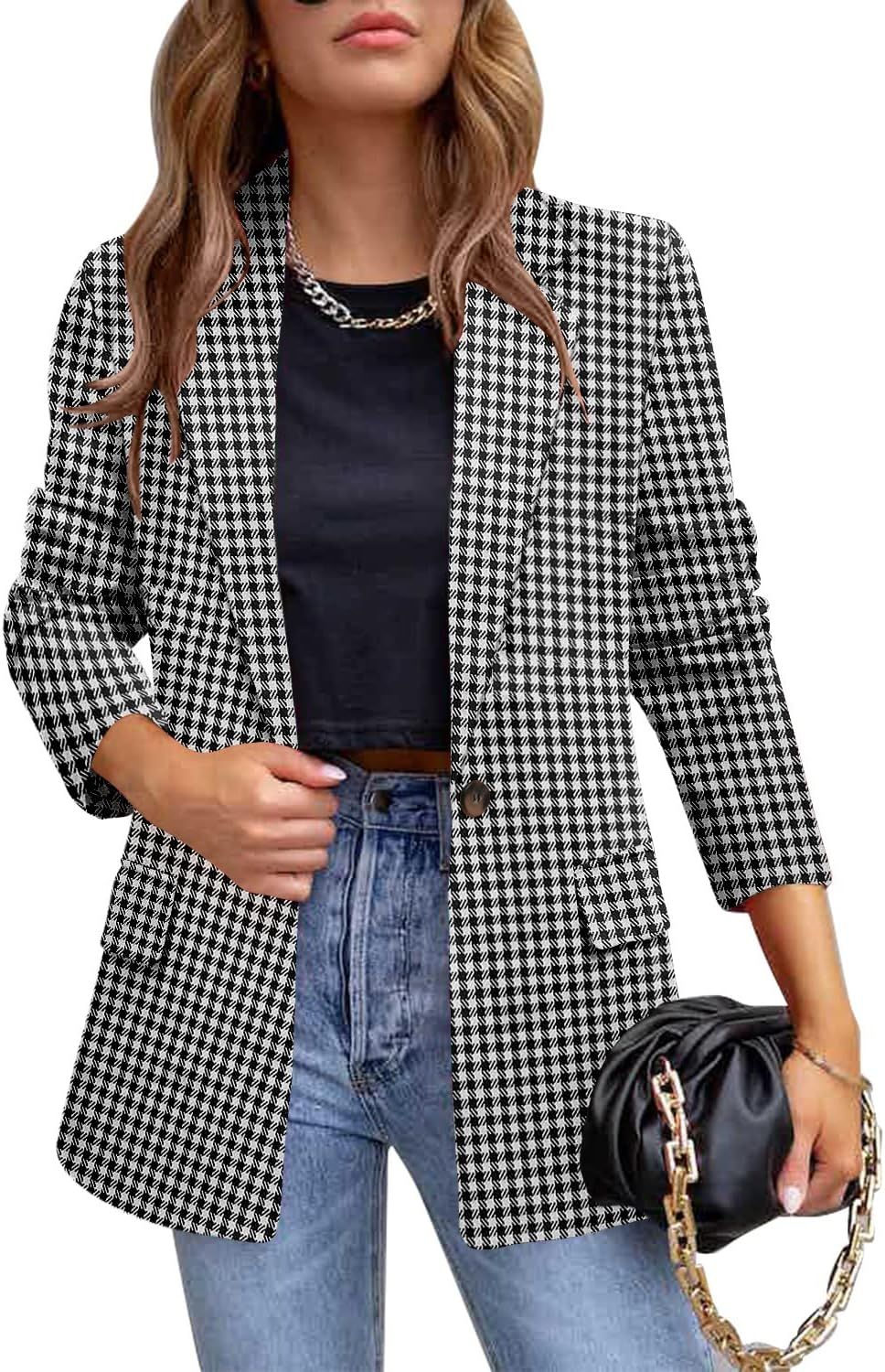 CRAZY GRID Womens Casual Blazer Jacket Long Sleeve Open Front Work Office Blazer Lapel Button Jac... | Amazon (US)