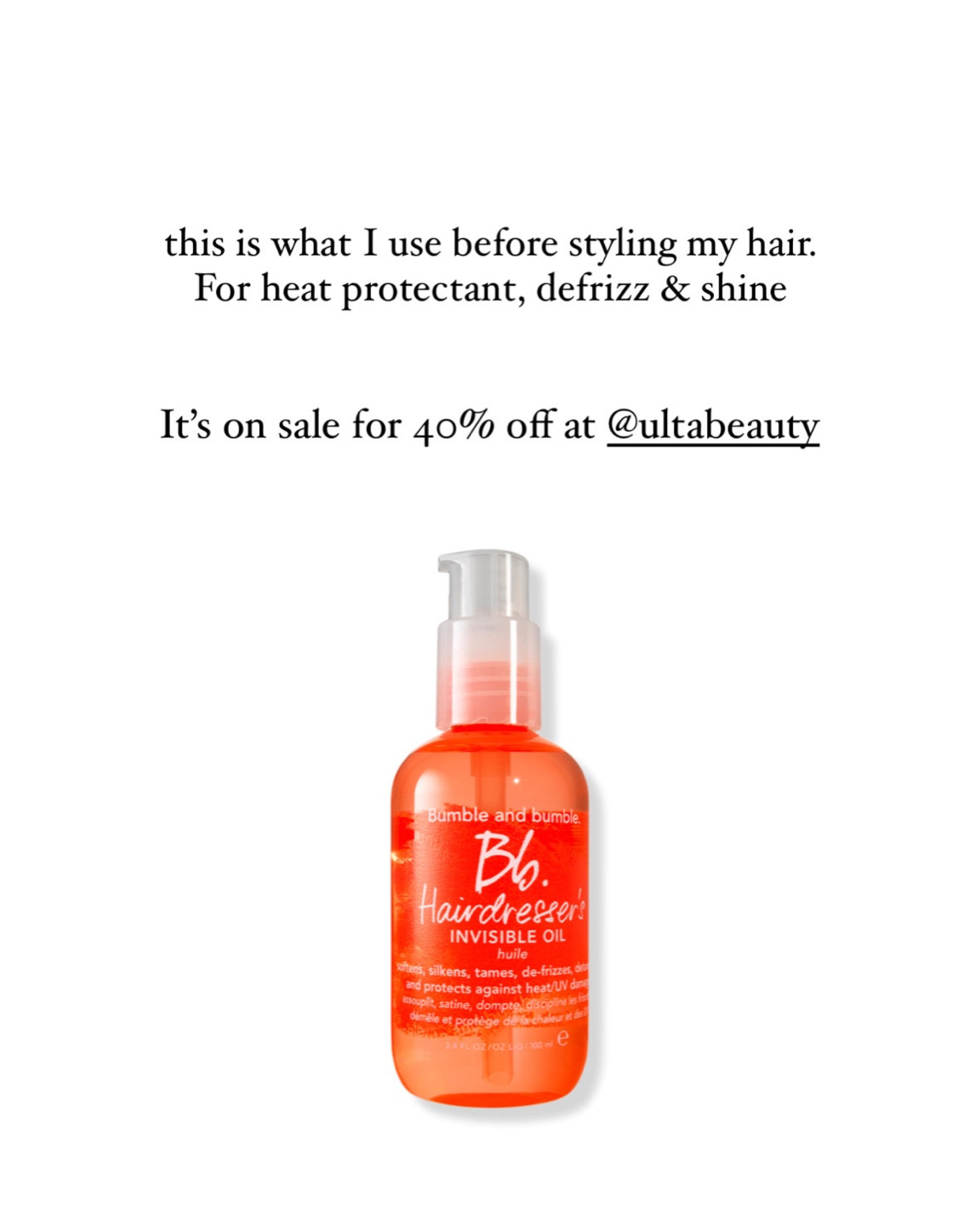 Hairdresser invisible oil on sale for Black Friday! Perfect for a heat protectant, to defrizz, and to add shine 

#LTKHoliday #LTKGiftGuide #LTKCyberWeek