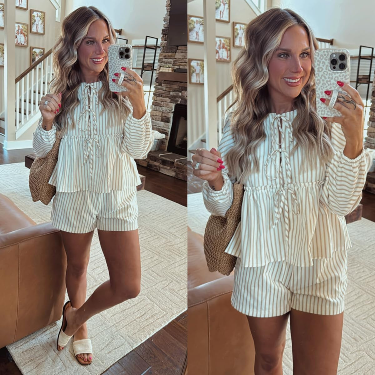 This striped bow tie front set for spring is perfect, and it sells out QUICK! 

I am 5’6 146lbs wearing a size small in the set, shoes fit true to size, bra size M (34C)  

 #LTKSeasonal #LTKSaleAlert #LTKFindsUnder50