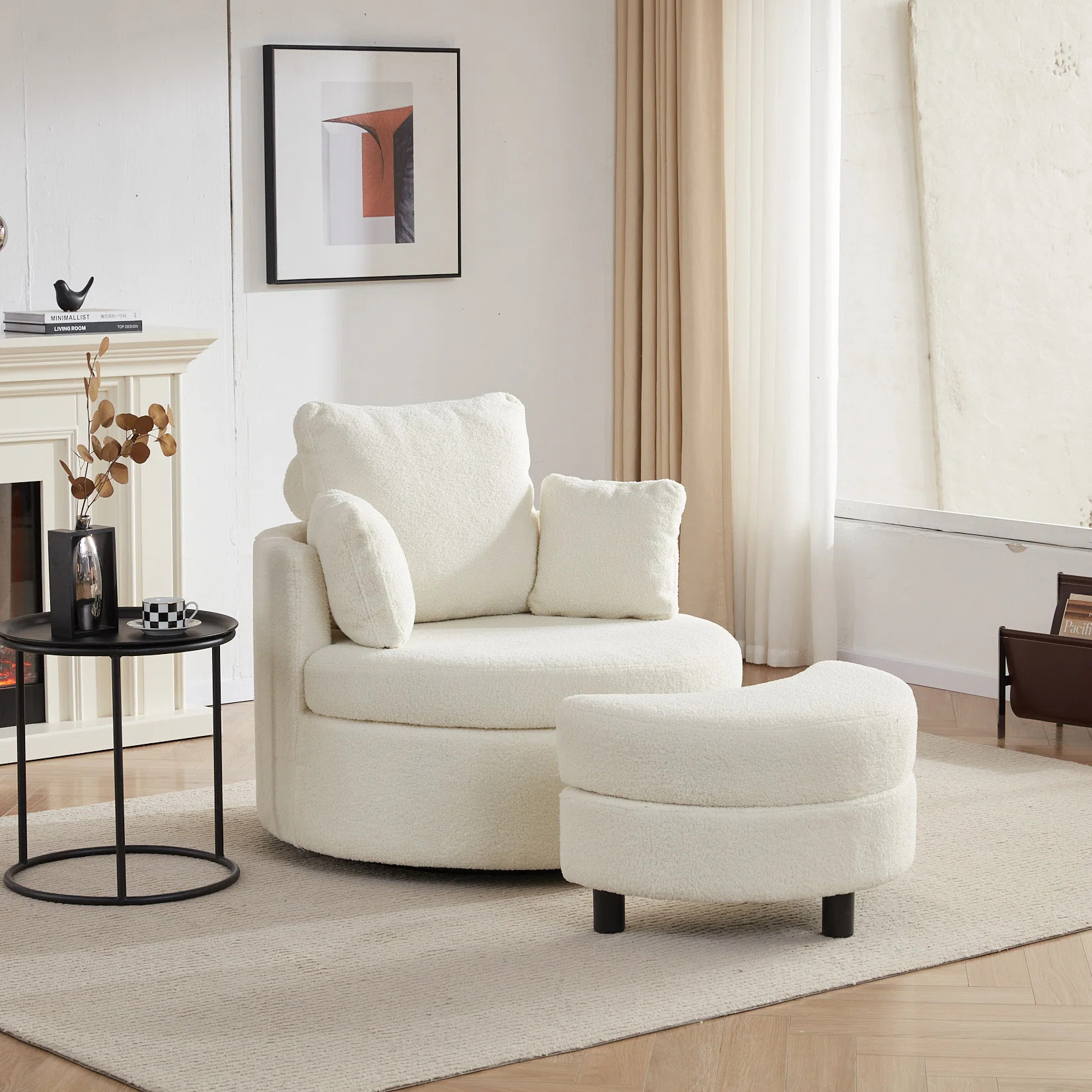 Round Oversized Swivel Barrel Chair With Base Storage For Living Room | Wayfair North America