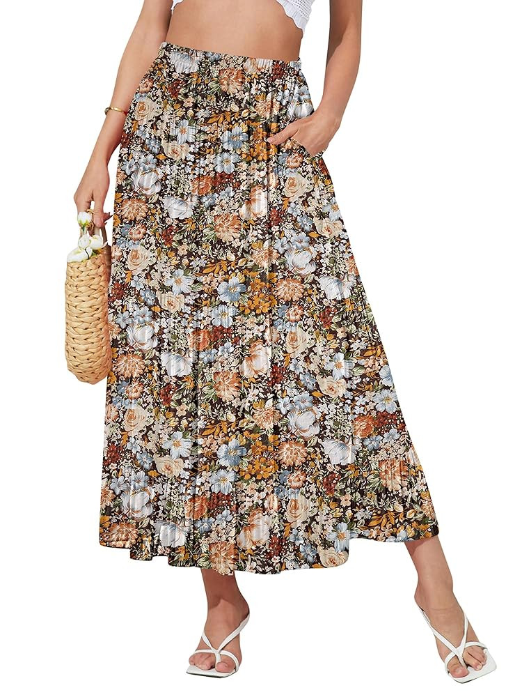 NASHALYLY Women's High Waisted Maxi Skirt,Elastic Chiffon Boho Long Skirt with Pockets | Amazon (US)