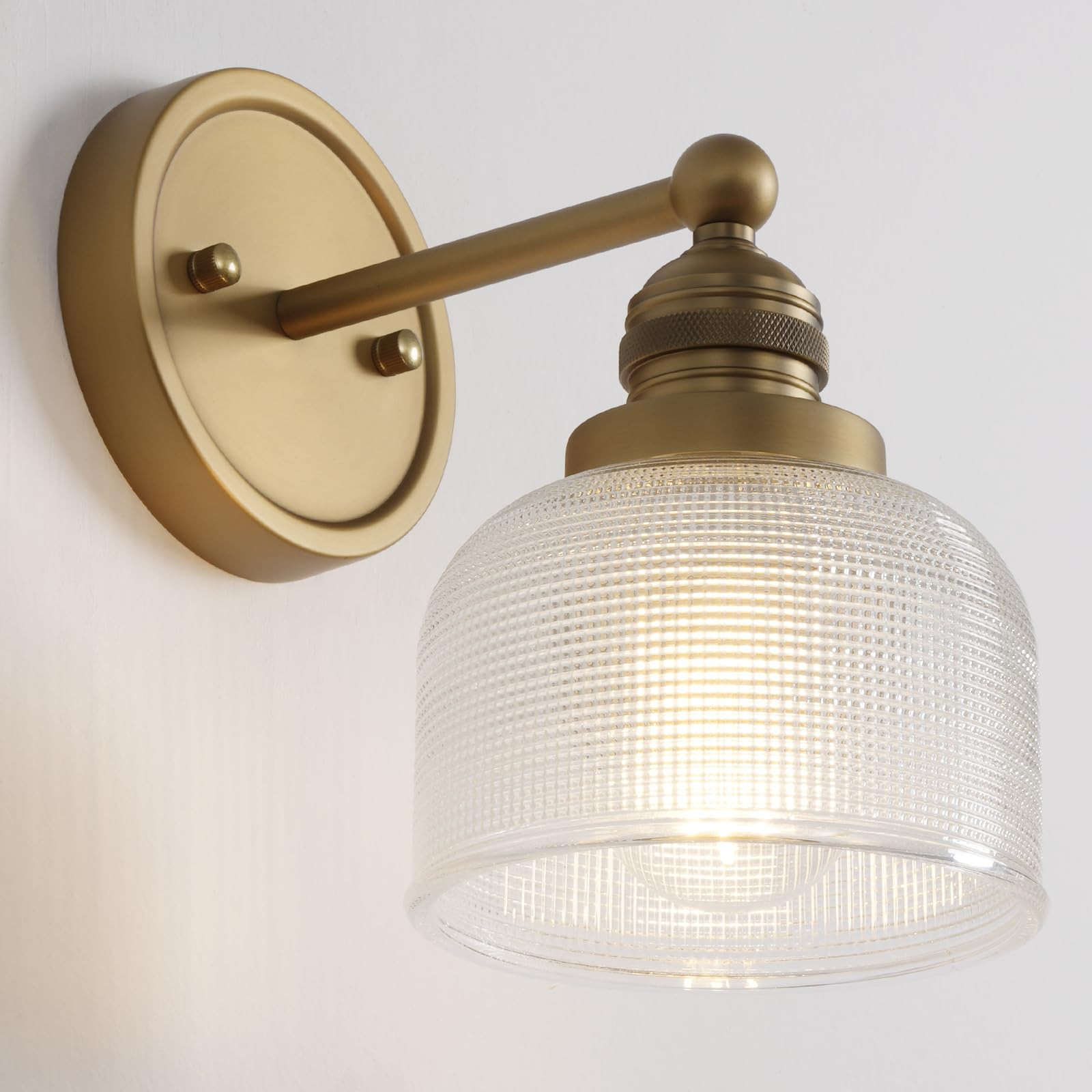 Gold Wall Sconces,Vintage Bathroom Vanity Light with Hand-Blowing Clear Glass Minimalist Brass Wa... | Amazon (US)