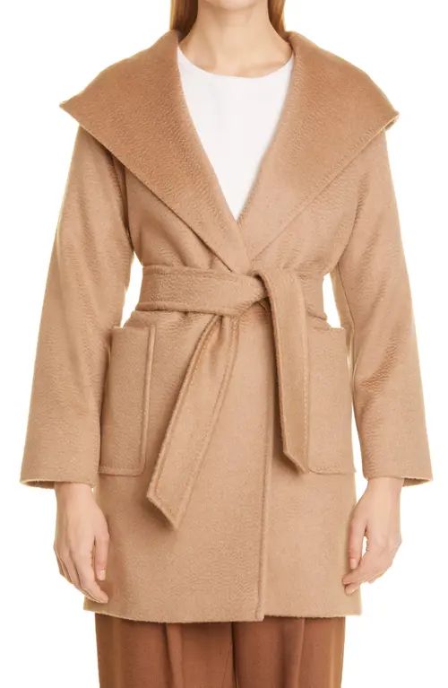 Max Mara Rialto Hooded Camel Hair Wrap Coat at Nordstrom, Size 4 | Nordstrom