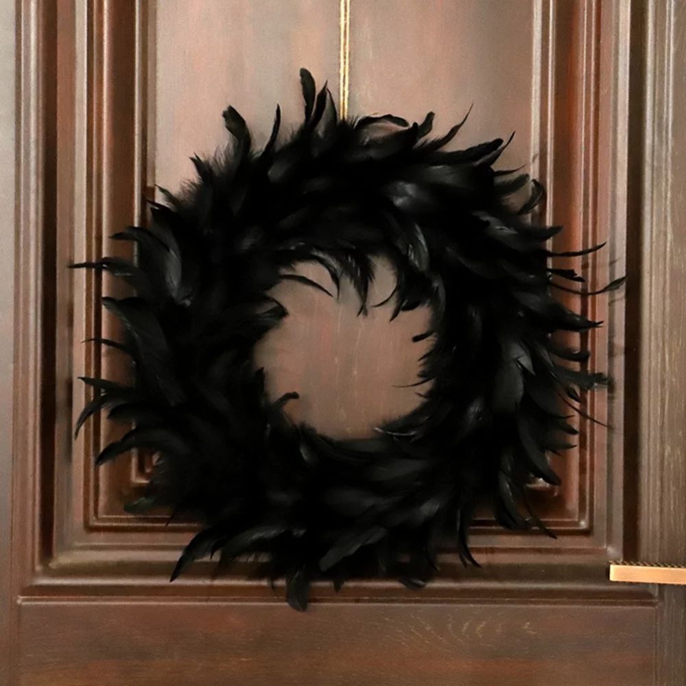 Halloween Wreath 15.75 inch, Black Feathers Wreath for Front Door, Feather Wreath Decor for Hangi... | Walmart (US)