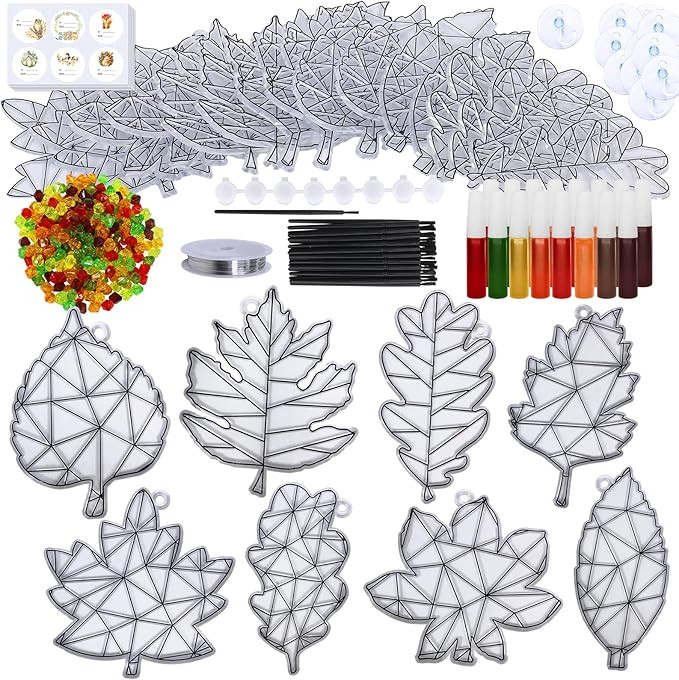 Winlyn 24 Sets Fall Leaf Suncatchers Ornaments Decorations DIY Window Paint Art Suncatchers Craft... | Amazon (US)