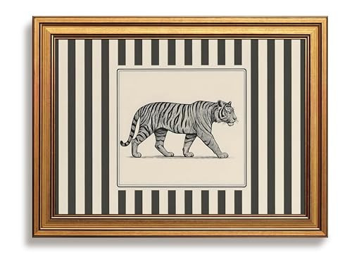 Vintage Gold Framed Tiger Wall Art, Wildlife Pictures Wall Decor, Wild Animal Illustration Striped Canvas Prints Printings, Big Cat Artwork for Living Room Bedroom Office 12x16 Inch | Amazon (US)