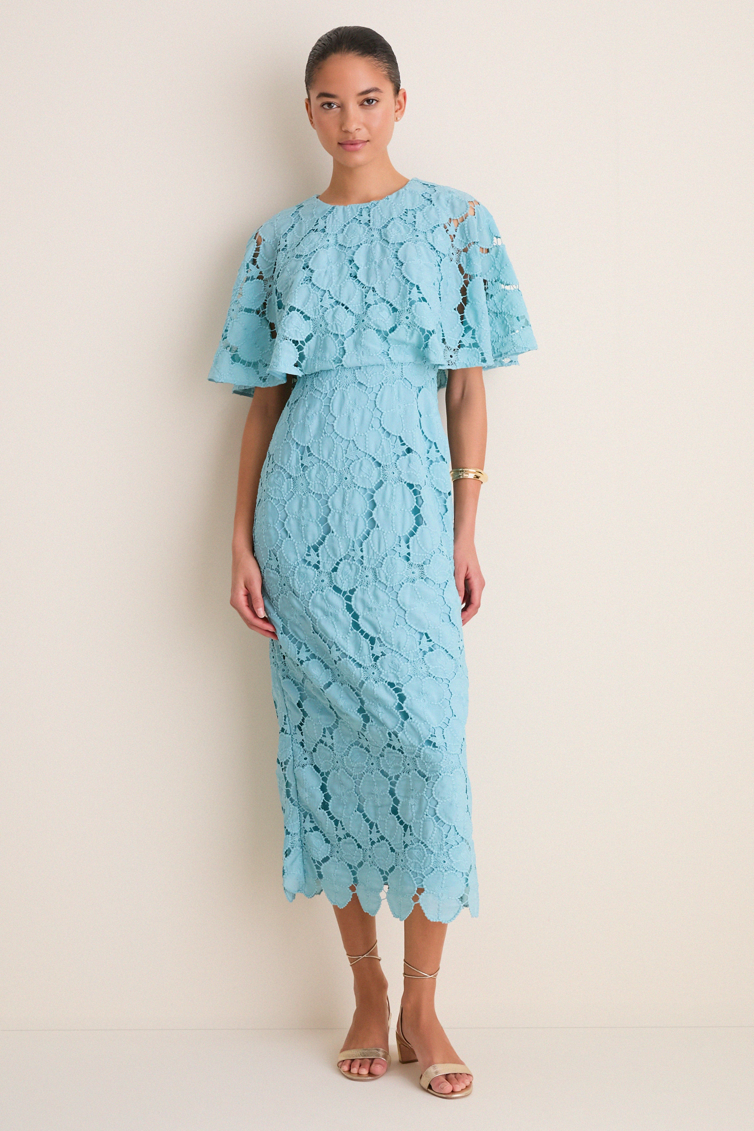 Cameo Blue Eyelet Cape Leah Dress | Tuckernuck (US)
