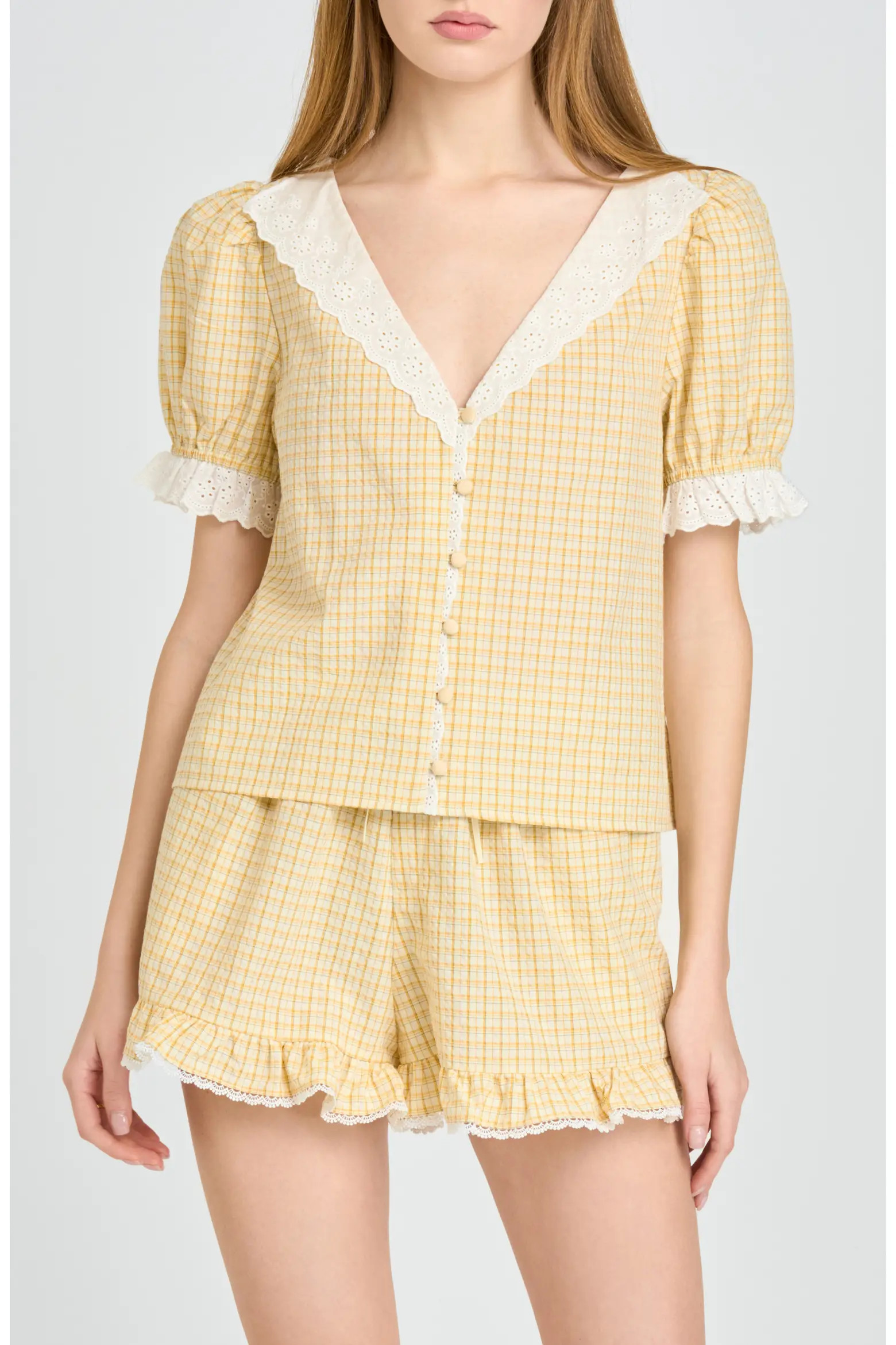 Emma Eyelet Trim Plaid Button-Up Top (Women) | Nordstrom | Nordstrom