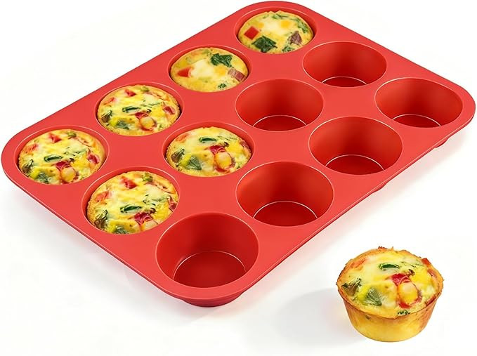 CAKETIME 12 Cups Silicone Muffin Pan - Nonstick Cupcake Pan 1 Pack Regular Size Silicone Mold for... | Amazon (US)