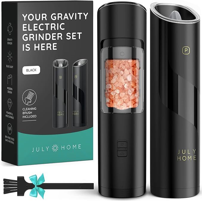 JULY HOME Gravity Electric Salt and Pepper Grinder Set - Battery Operated, Adjustable Coarseness,... | Amazon (US)