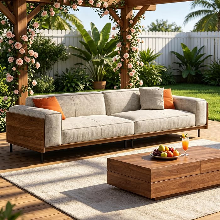 NessCarsti Outdoor Sofa Couch, 111" 4 Seater Upholstered Patio Furniture | Amazon (US)