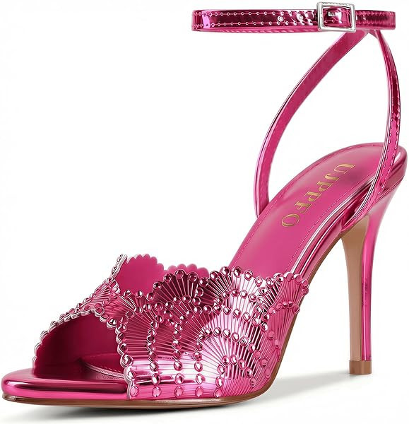 UJPFEO Rhinestone High Heel Sandals for Women Round Open Toe High Heels Stilettos Strap Ankle Spa... | Amazon (US)