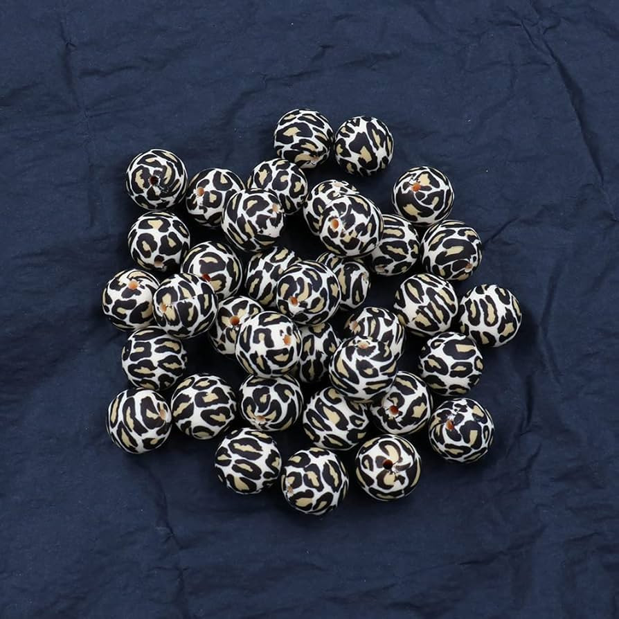 36pcs Leopard Silicone Beads Craft 12mm 15mm 19mm Round Loose Spacer Beads Bulk for DIY Keychain ... | Amazon (US)