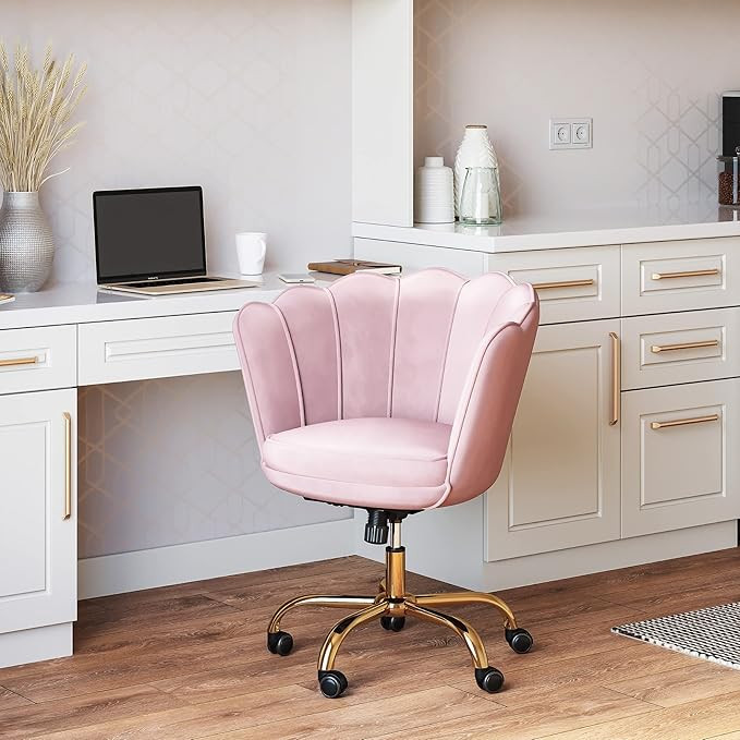Amazon.com: BELLEZE Upholstered Velvet Seashell Accent Chair, Rolling Swivel Office Vanity Unique... | Amazon (US)