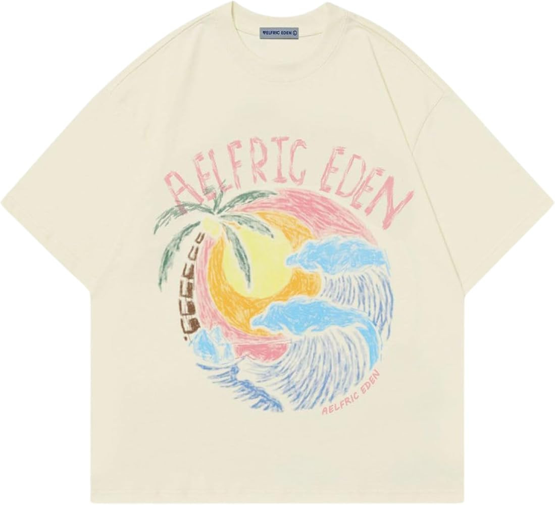 Aelfric Eden Womens Oversized Tshirts Graphic Tees Graffiti Sunset Print Summer Short Sleeve Cotton Top | Amazon (US)