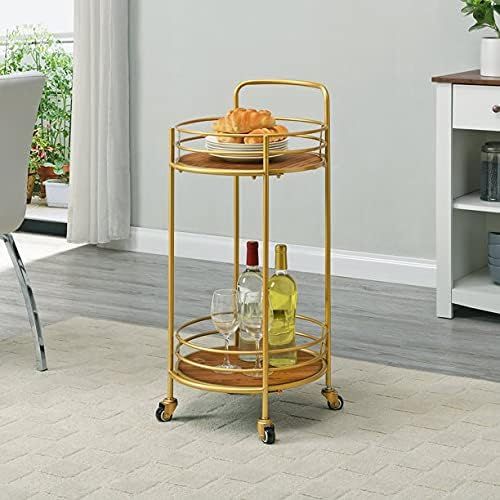Gold and Brown Joliet Round Bar Cart (Silver) | Amazon (US)