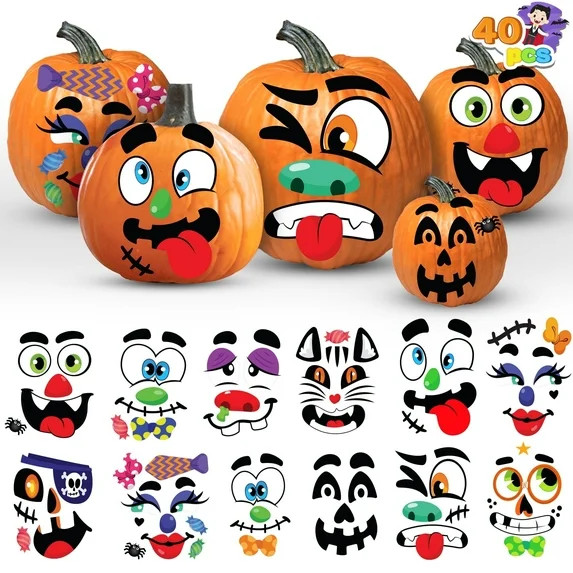 Joyfy 40 Pcs Halloween Stickers Pumpkin Decorations Kit with 12 Designs,Pumpkin Face Stickers for... | Walmart (US)