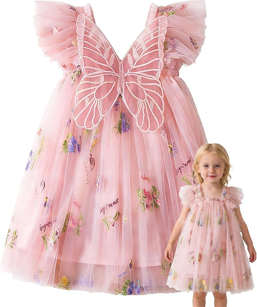 Baby Butterfly Tulle Dress Fairy First Birthday Party Toddler Girl Dress | Amazon (US)