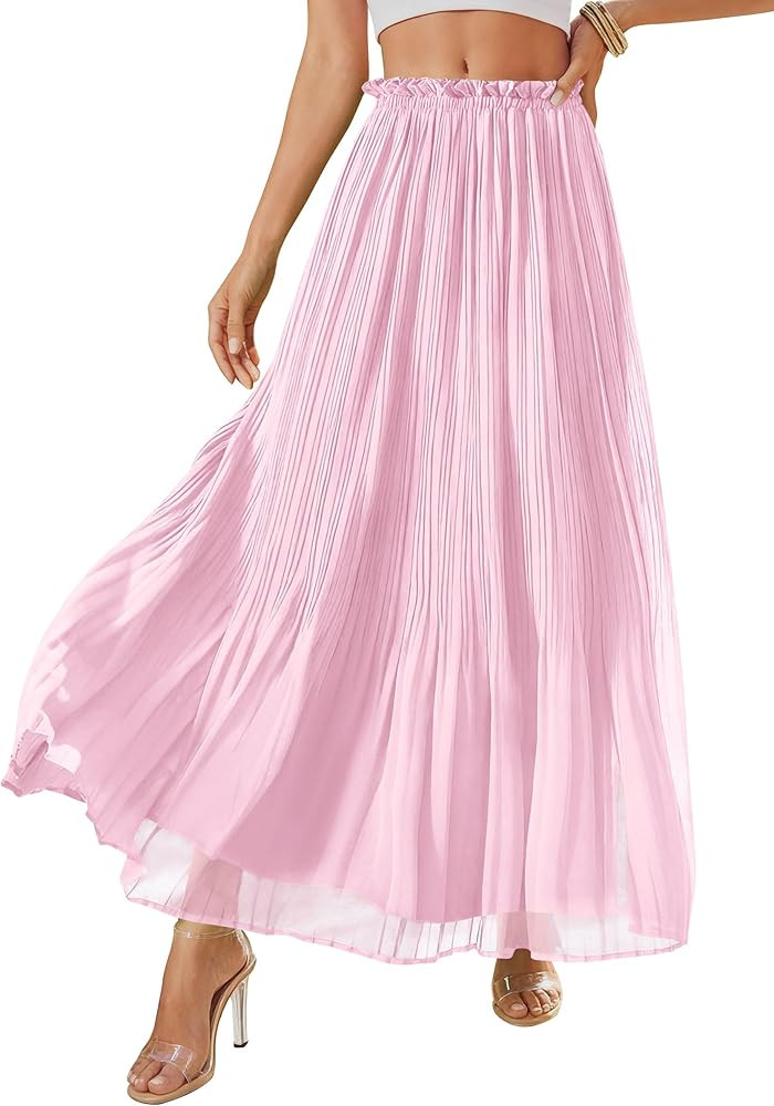 PRETTYGARDEN Long Skirts for Women Summer Vacation Outfits 2026 Spring Chiffon Elastic Waist Flow... | Amazon (US)