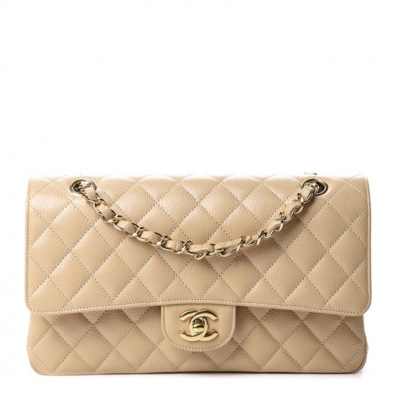 Caviar Quilted Medium Double Flap Beige Clair | Fashionphile