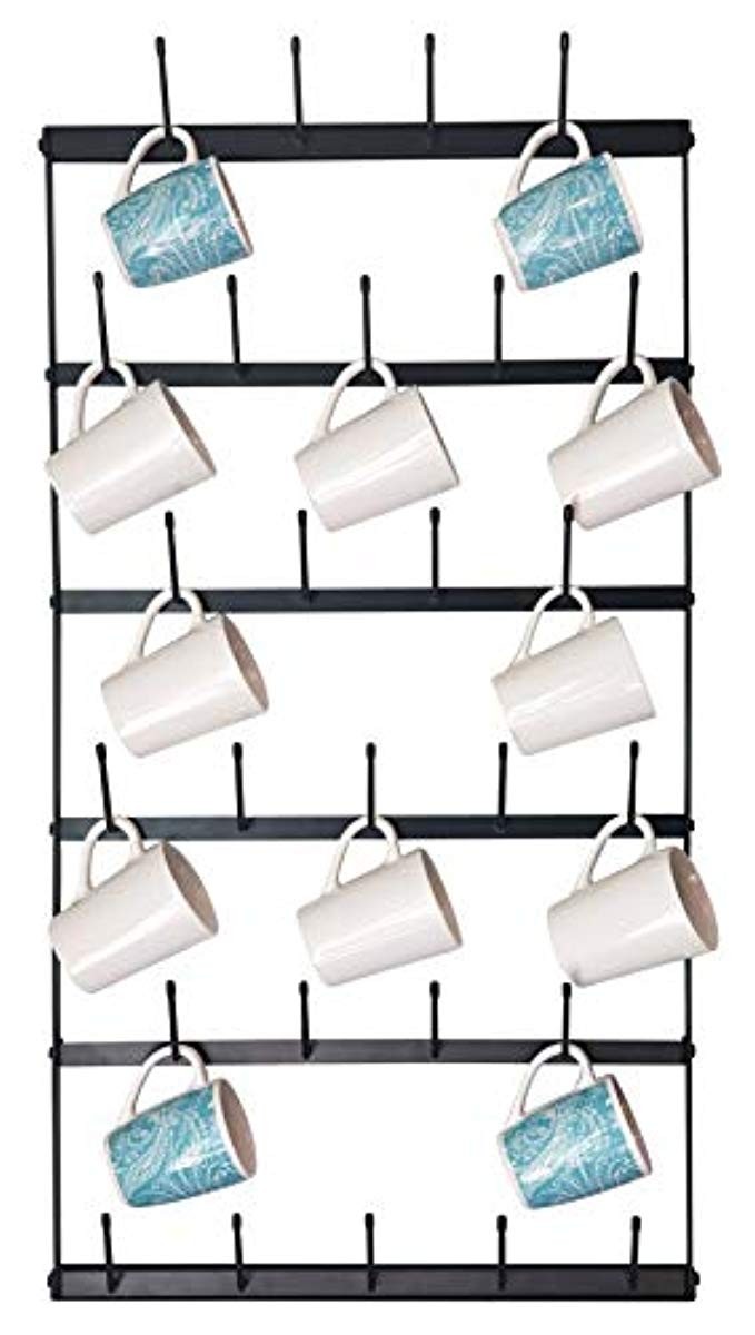 Metal Coffee Mug Rack - Large 6 Row Wall Mounted Storage Display Organizer Rack For Coffee Mugs, Tea | Amazon (US)