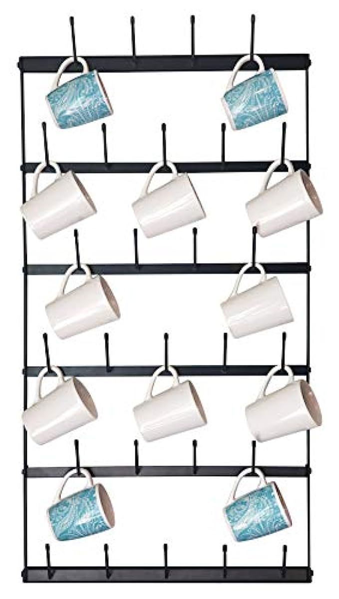 Metal Coffee Mug Rack - Large 6 Row Wall Mounted Storage Display Organizer Rack For Coffee Mugs, Tea | Amazon (US)