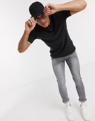 Only & Sons pique logo polo in black | ASOS (Global)