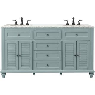 Home Decorators Collection Hamilton Shutter 61 in. W x 22 in. D Double Bath Vanity in Sea Glass w... | The Home Depot