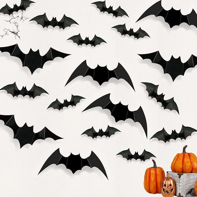 Halloween Bats Wall Stickers PVC Removable Wall Window Door Decor Halloween Waterproof Bats Wall ... | Amazon (US)