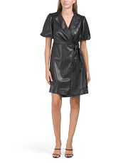 Puff Sleeve Faux Leather Wrap Mini Dress | Marshalls