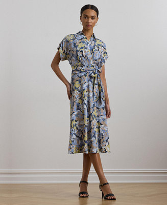 Lauren Ralph Lauren Women's Floral Belted Crepe Dress - Macy's | Macy's