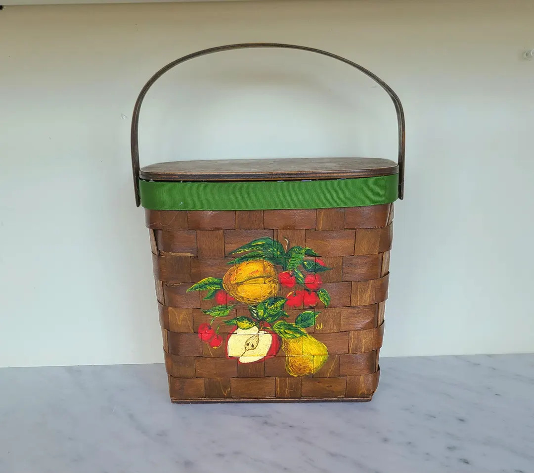 60's Wicker Basket Purse / Hand Painted Wicker Top Handle Handbag / Novelty Purse / Basket Bag Wi... | Etsy (US)