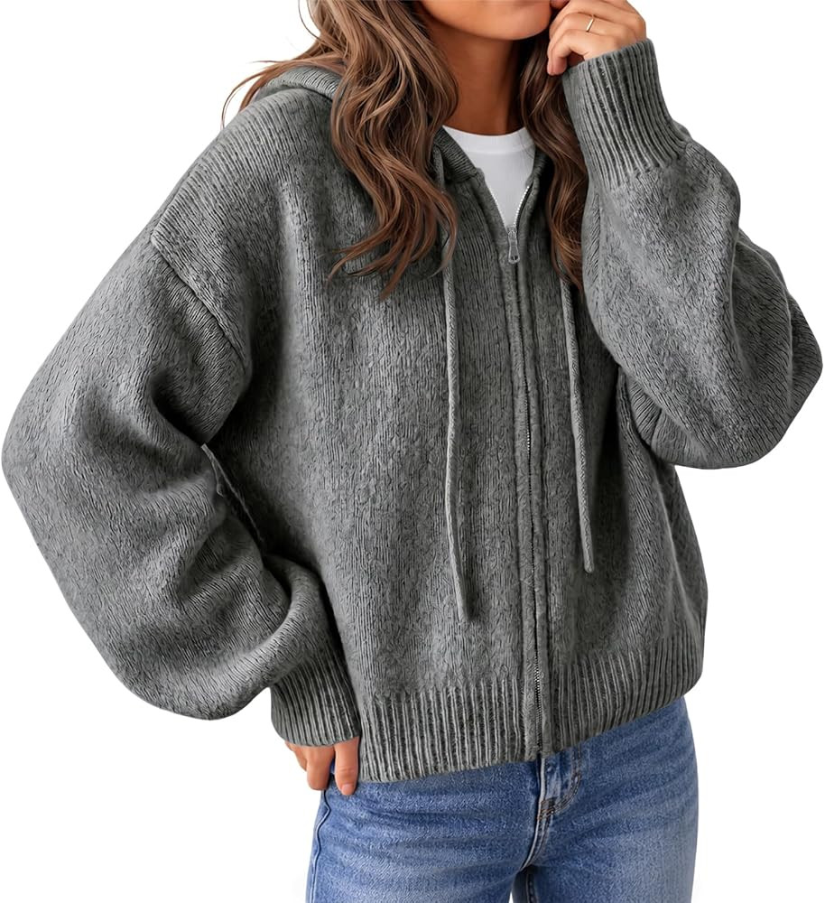 Saodimallsu Womens Zip Up Hooded Cardigan Sweaters Knit Jacket Outerwear | Amazon (US)