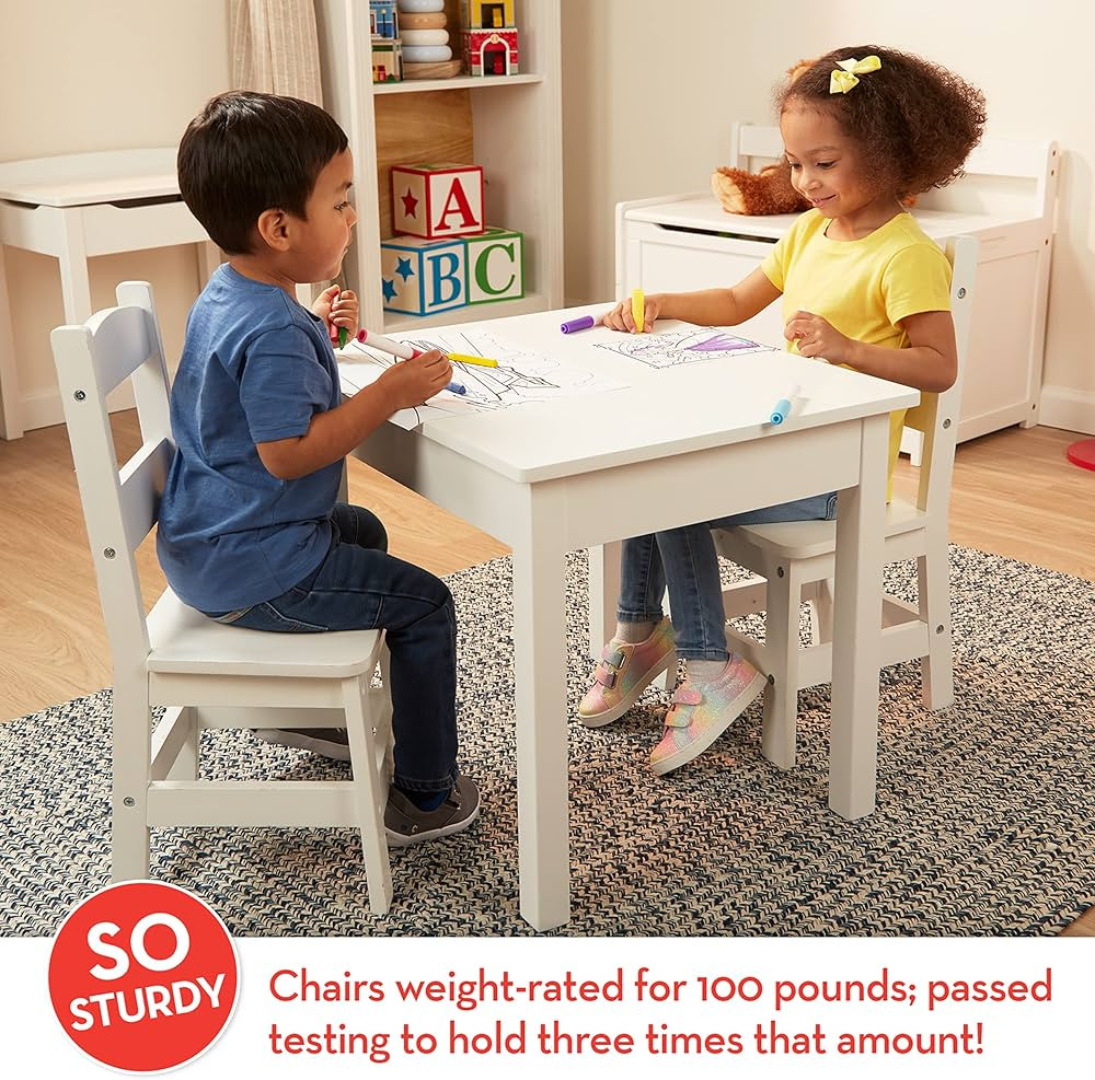 Melissa & Doug Wooden Table & Chairs - White | Amazon (US)