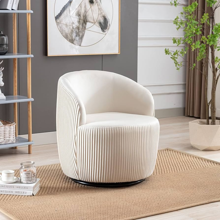 Taiweny Swivel Barrel Chair, Velvet Upholstered 360-Degree Swivel Accent Armchair, Modern Round C... | Amazon (US)