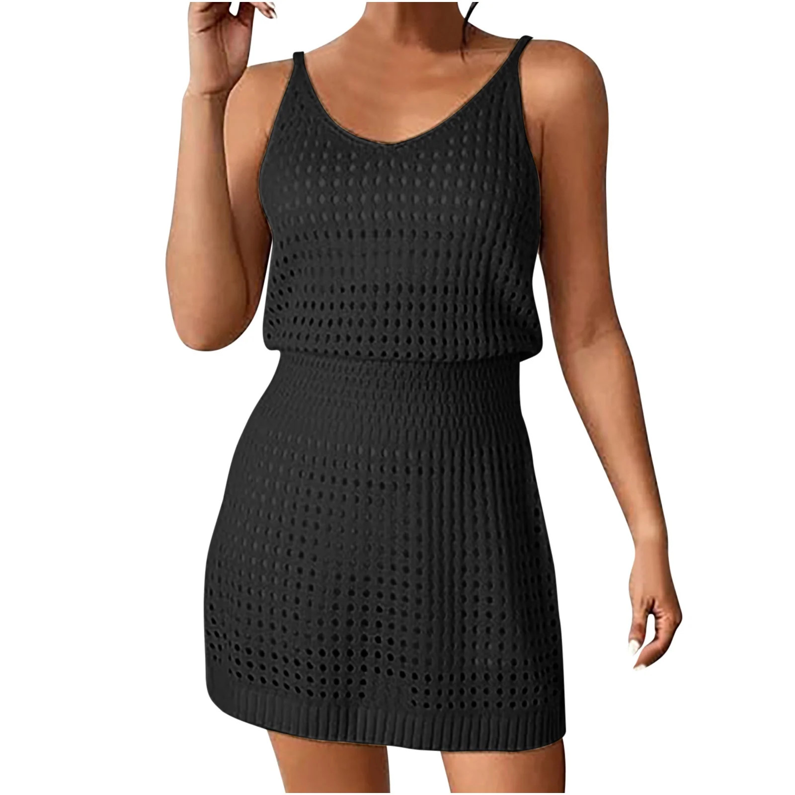 BLVB Womens Crochet Swimsuit Coverup Sleeveless Bathing Suit Beach Cover up Knit Summer Dress for... | Walmart (US)