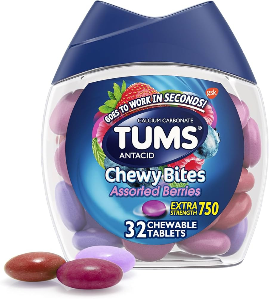 TUMS Chewy Bites Antacid Tablets for Chewable Heartburn & Acid Indigestion Relief, Assorted Berri... | Amazon (US)