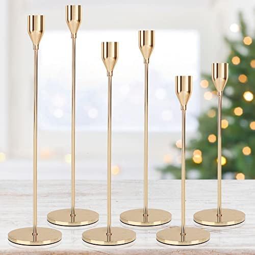 DEVI Gold Candlestick Holders 6pcs, Taper Candle Holders for Candlesticks, Gold Candle Holder Fal... | Amazon (US)