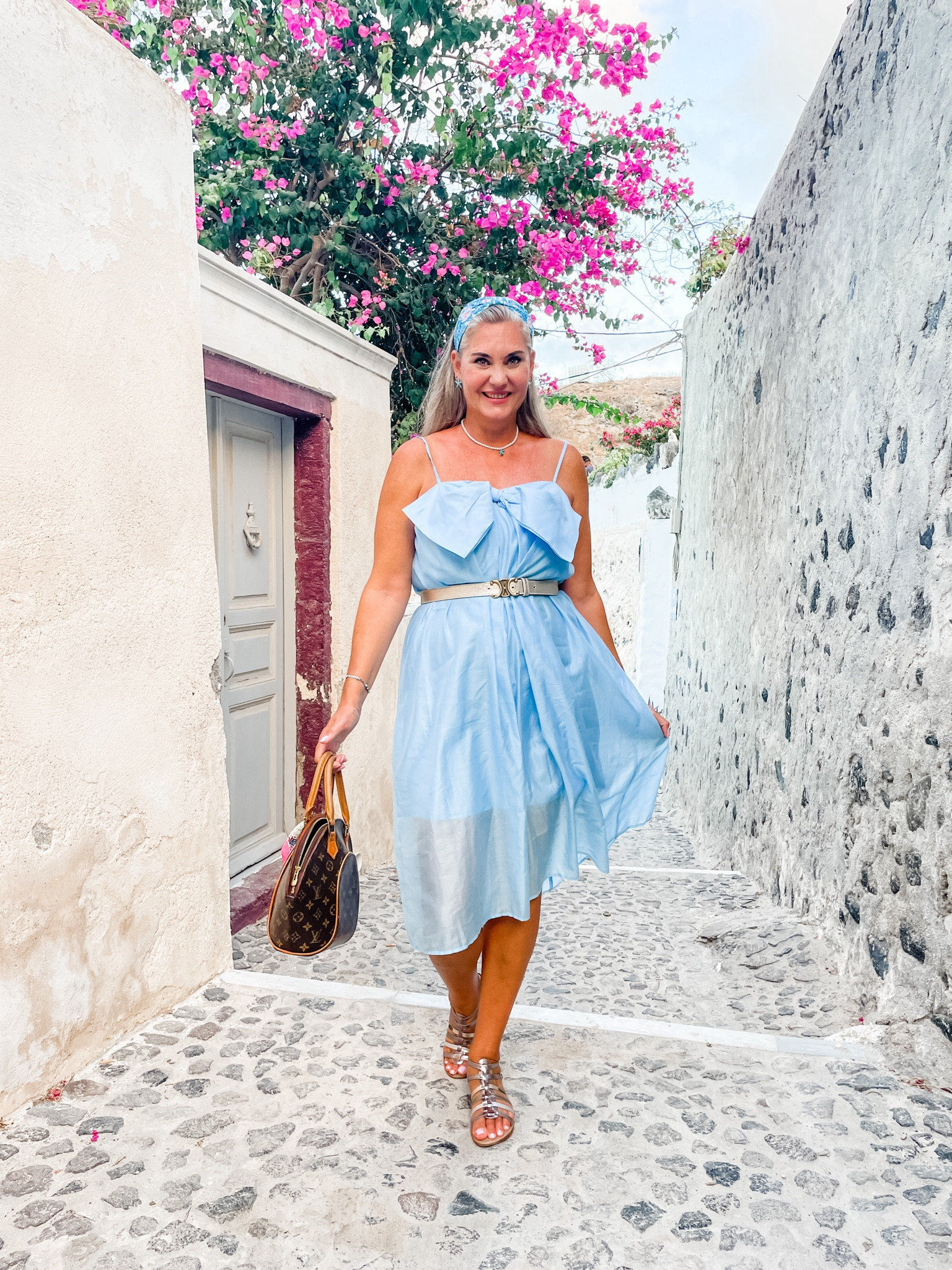 Baby blue bow dress (Sisters Point, L), metallic strap sandals (Les Tropeziennes), metallic belt, Vuitton Elipse bag and blue headband (Namjosh). 



#LTKtravel #LTKeurope #LTKstyletip