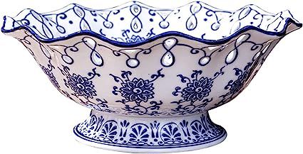 Fruit Bowl Fruit Serving Plate Blue and White Porcelain Decoration Bowl with Foot for Living Dini... | Amazon (US)