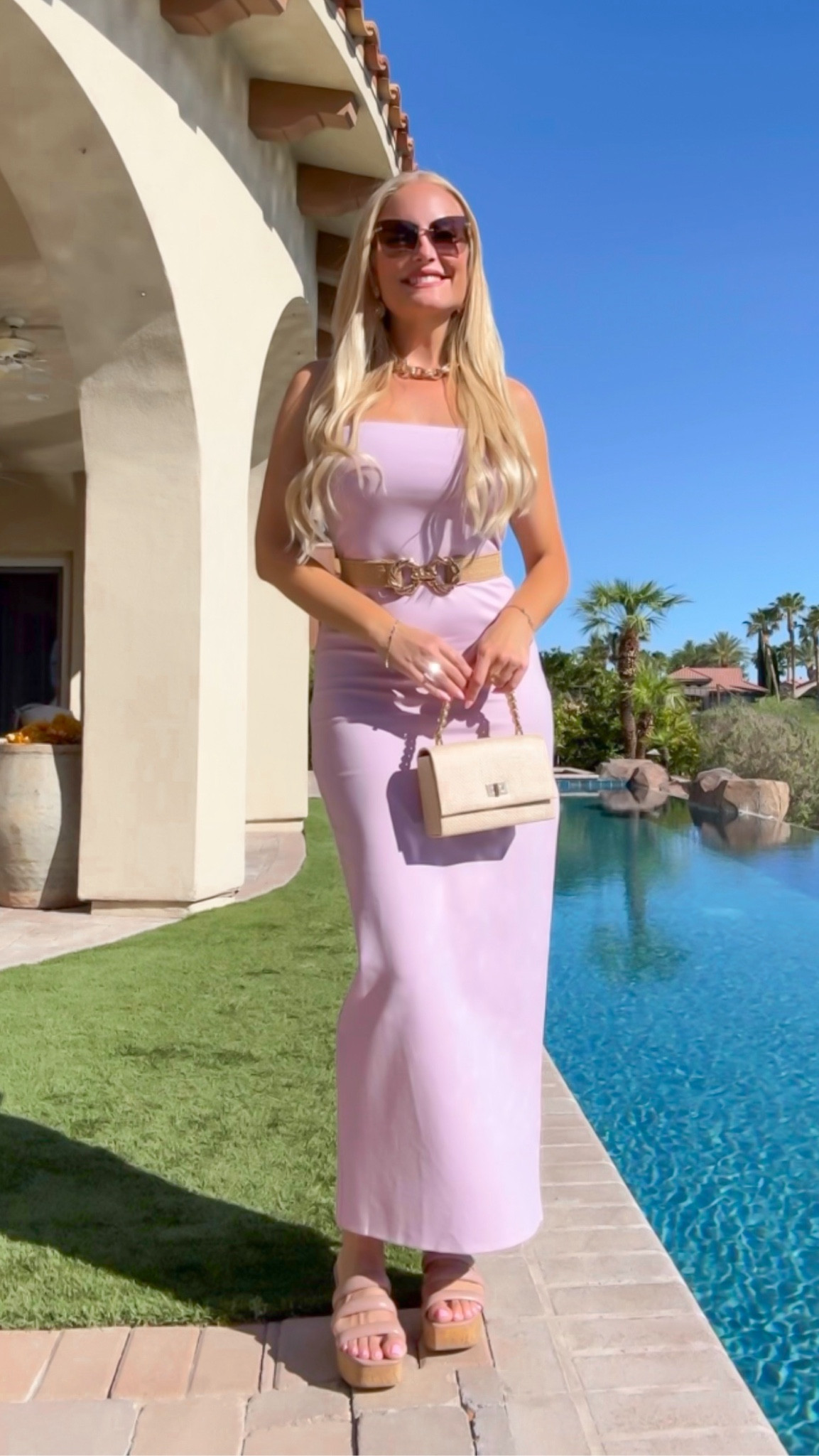 The cutest lavender maxi dress that can be dressed up or down for day or night. Made of a thick stretchy ponte knit, it is super comfy and flattering! I’m wearing a small. 

#LTKStyleTip #LTKShoeCrush #LTKOver40
