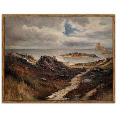 SHENIFY Landscape Framed Canvas Wall Art Vintage Classical Seaside Path Wilderness Prints Modern Hallway Bathroom Office Decor - 11x14in Natural Framed | Amazon (US)