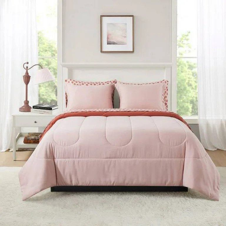 Mainstays 7-Piece Reversible Bed in a Bag Comforter Set with Sheets, Pink, Full | Walmart (US)