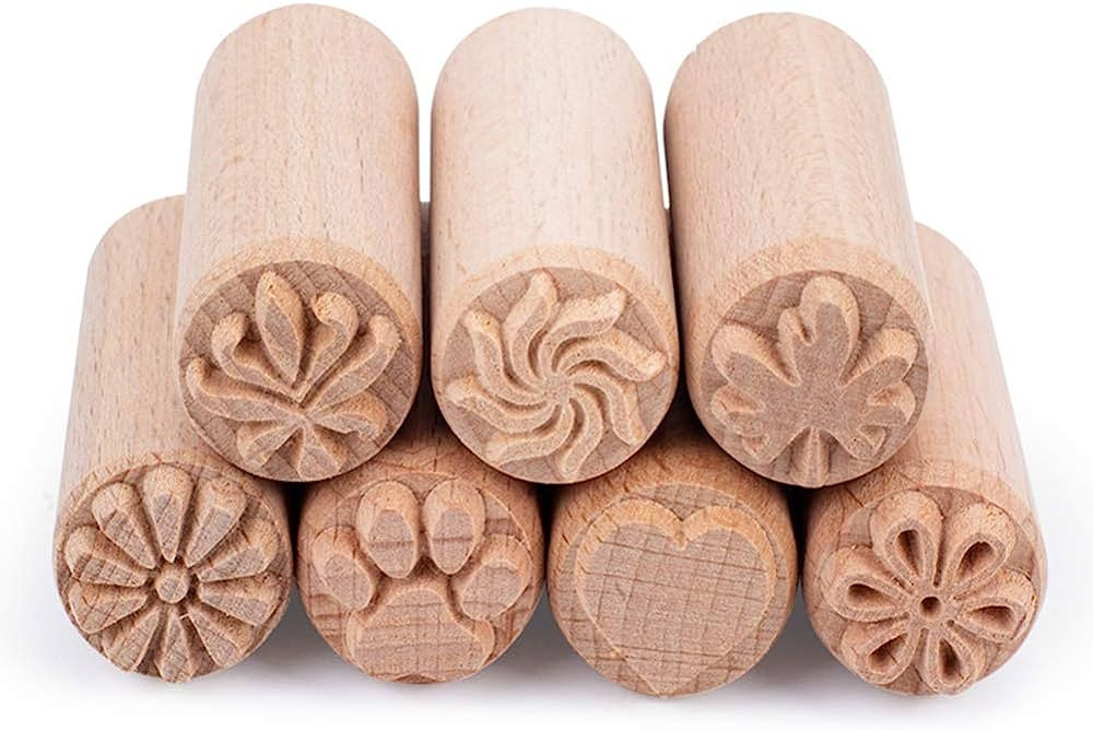 OLYCRAFT 7PCS 2”x0.7” Wood Pottery Tools Stamps Column Wooden Stamps Natural Wood Stamps with... | Amazon (US)