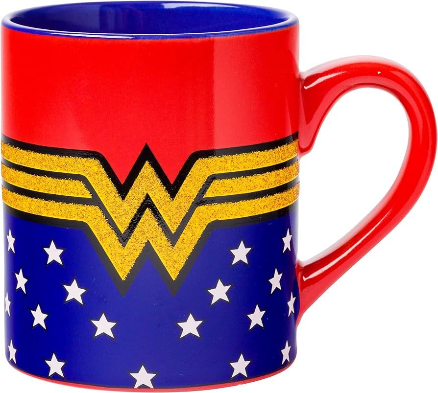 Silver Buffalo Wonder Woman Logo Wrap Around with Stars Ceramic Mug Glitter 14 Ounces | Amazon (US)