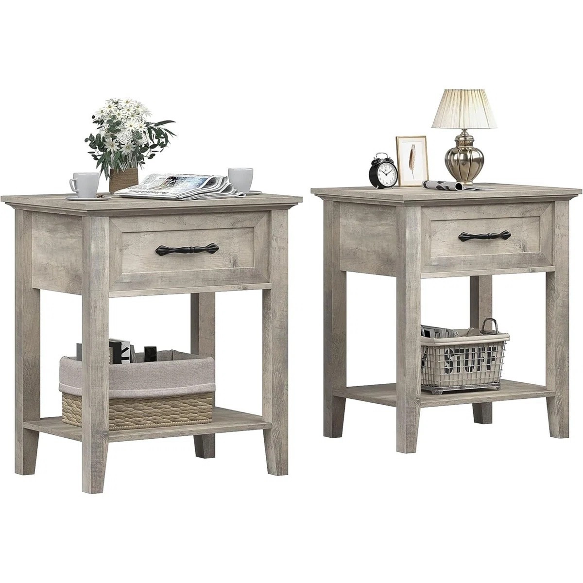 These matching nightstands are such a practical and pretty bedroom upgrade. I love the single drawer + open shelf combo—perfect for keeping essentials tucked away while styling baskets, books, or decor below. The neutral wood finish works beautifully in farmhouse, transitional, or cozy modern spaces.
I’ve tagged the exact nightstands, and you can tap Visit Site to browse more similar nightstands, bedside tables, and affordable alternatives.
