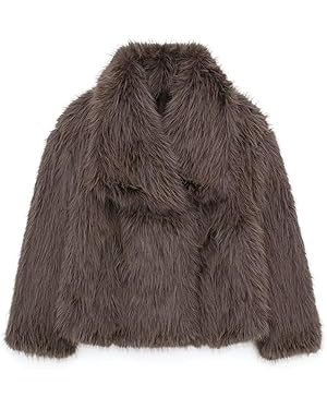 Women's Lapel Faux Fur Jackets Winter Warm Long Sleeve Coats Open Front Fluffy Outerwear | Amazon (US)