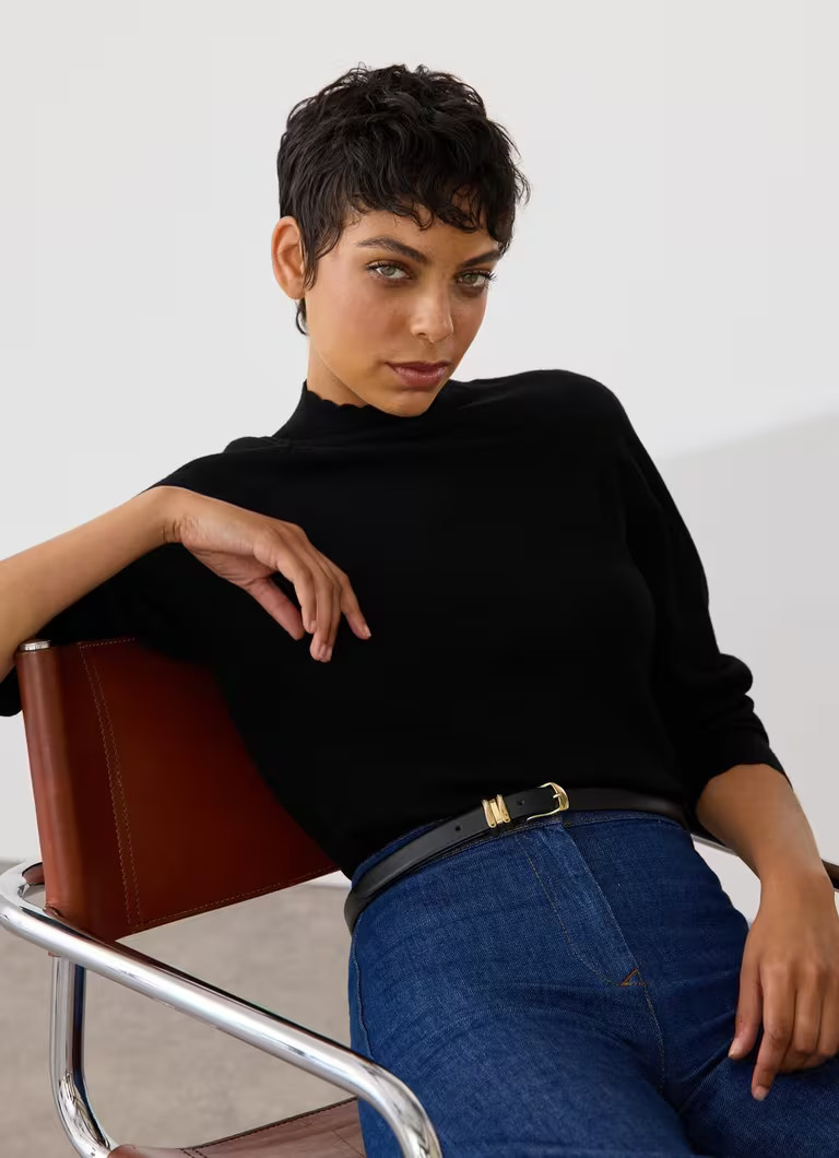 Betty Black Sustainably Sourced Merino Wool Scallop Edge Jumper | L.K. Bennett (UK)