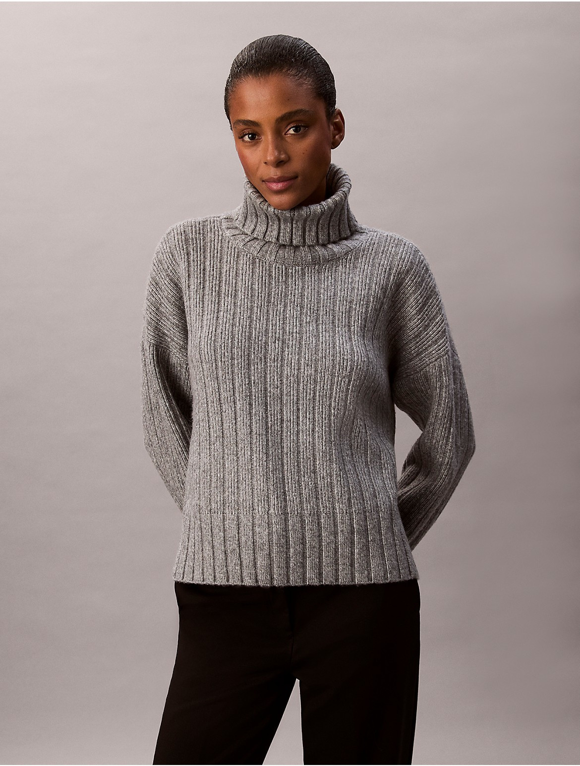 Calvin Klein Women's Wide Rib Relaxed Turtleneck Sweater - Grey - S | Calvin Klein (US)